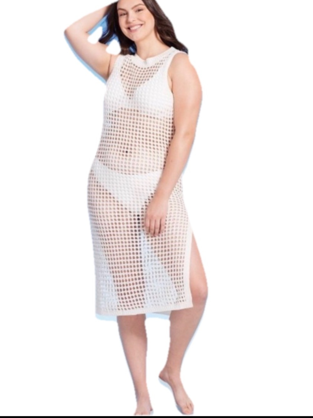 Shade & Shore Women's Crochet Cover Up Midi Dress Off-White XL (16) - Picture 3 of 7